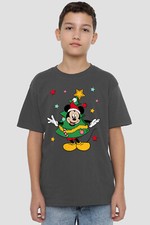 Mickey Mouse Christmas Tree Kids T-Shirt Charcoal