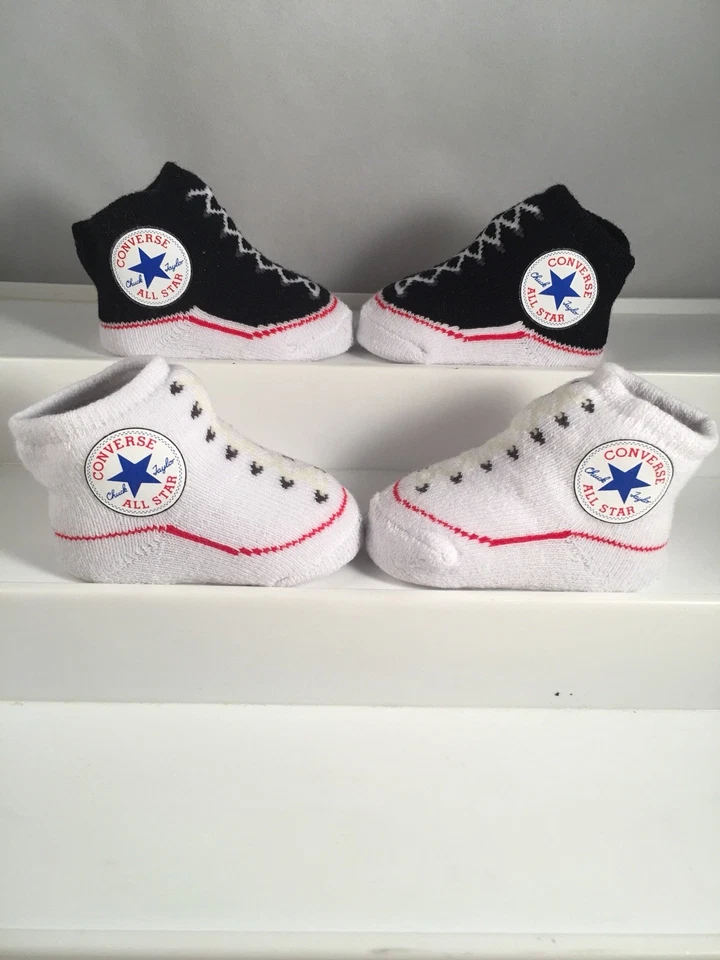 2 Pair Converse Chuck Taylor 0-6 Months Baby Booties Infant Black White Gift - Image 2 of 4