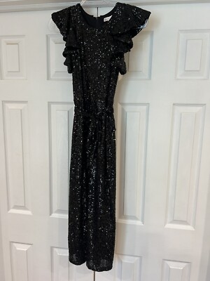 GB Girls NWT Tiered Ruffle Sleeve Sequin Black Jumpsuit 12