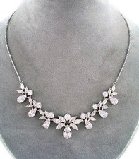 9b Contemporary Bridal Rhodium SP Cubic Zirconia CZ Floral Vine Necklace