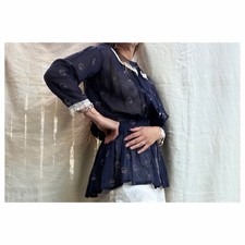 Antique Edwardian/1910s Sheer Indigo Cotton Blouse