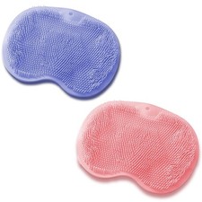 2 Pack Silicone Shower Foot and Back Scrubber Mat Foot Massager w/ Suction Clips