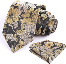 Mens 3.35inches Large Floral Pattern Necktie and Printed Pocket Square Set