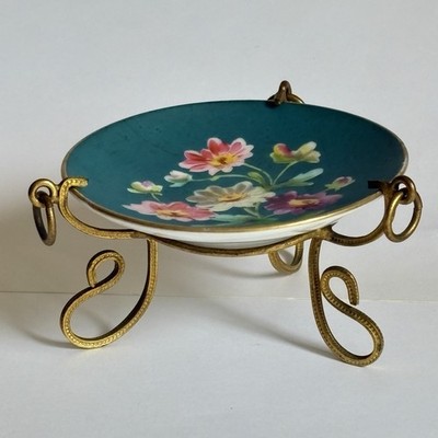 Vintage Französisch Limoges Stil Türkis Blumen Porzellan Ormolu Miniatur Tazza MCM