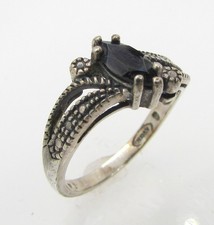 925 STERLING SILVER MARQUISE BLACK ONYX  MARCASITE LADIES RING SIZE 8  2.9G