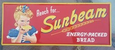 Sunbeam Bread Screen Door Tin Push Sign Vintage - Excellent Condition