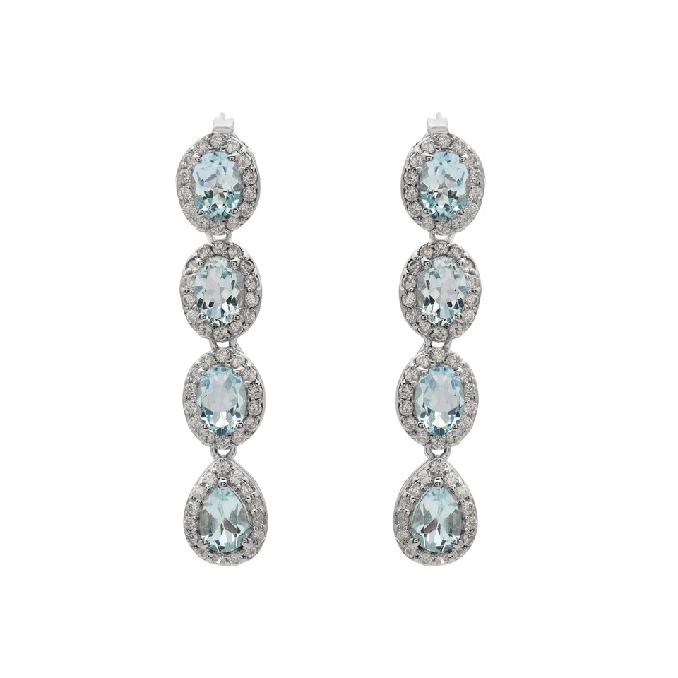 Orecchini pendenti in argento sterling 925 con pietre preziose topazio blu... - Immagine 4 di 4