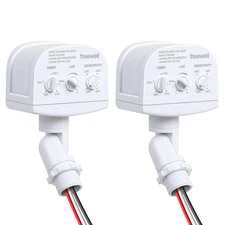 2 Pack 240-Degree Replacement Motion Sensor, Adjustable LUX(5-300) & Time & D...