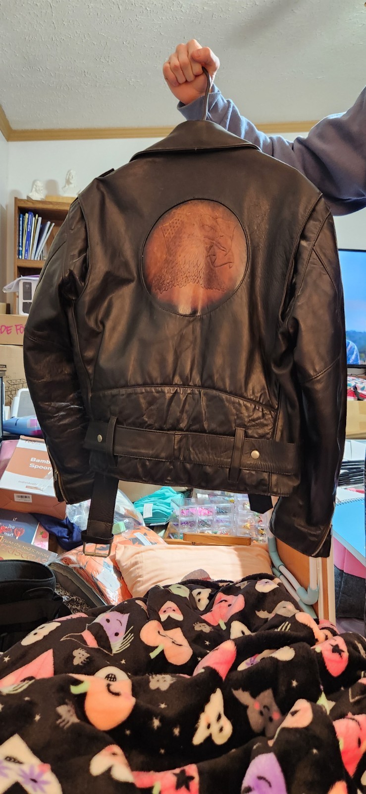 Leather Motorcycle Jacket With Eagle - image 2