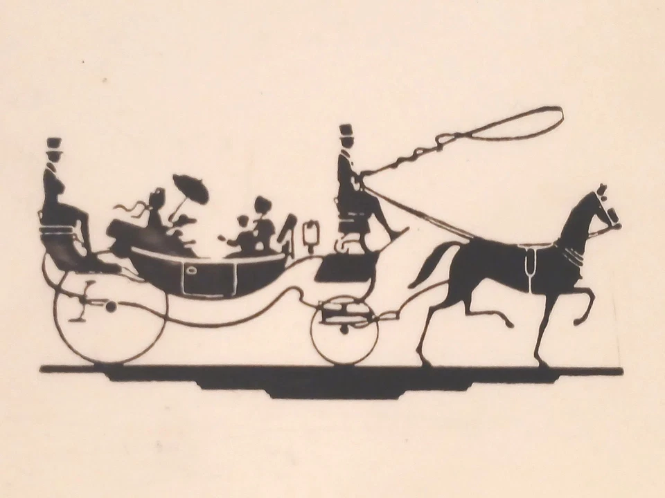 Placa de pared miniatura vintage silueta caballo y carruaje arte negro crema Foto 2 de 4