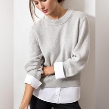 Brochu Walker Raya Ruched Crew Looker Oyster Grey Melange cashmere sweater med