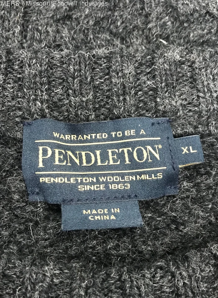 Pendleton Men's Charcoal Cable Knit Shetland Wool Crew Neck Sweater XL - Image 3 of 4