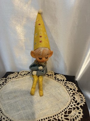Cone Head Knee Hugger Elf Christmas Ornament Japan Pixie Vintage Stars Hair