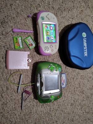 Lot 2 Leap Frog Leapster/Explorer Learning Game System Green Tested Works