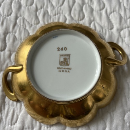 Pickard China Hand Painted 24K Gold ROSE & DAISY Embossed Candy Dish Bowl 6” VTG - Picture 6 of 8