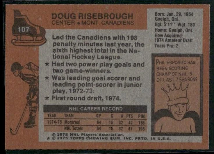 1975-76 Topps #107 Doug Risebrough NM+ - Image 2 of 2
