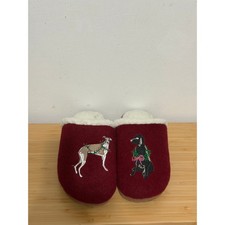 Lands  End Women  s 8 Red Dog Slippers Sherpa Lined Christmas Holiday Embroidered