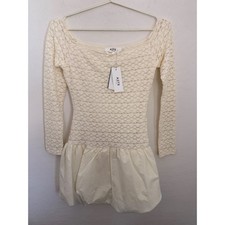 ASTR The Label Cream Off The Shoulder Bubble Mini Dress NWT M Ethereal Romantic