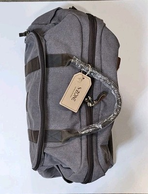 S-Zone Duffel Bag Weekender Leather Handles Heavy Canvas Strap Grey Blue Zip