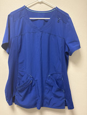 Scrub Star Women's Blue Solid V-Neck Short Sleeve Scrub Top w/ Pockets, L