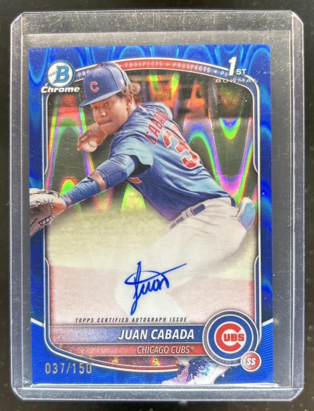 2025 Bowman Chrome Juan Cabada Auto Blue RayWave Refractor 1st #/150 Cubs