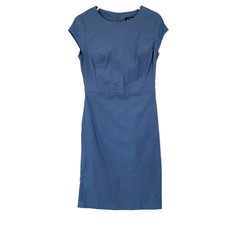 Tribal Slate Blue Cap Sleeve Sheath Dress Size 4 Back Zip Up Made in Canada