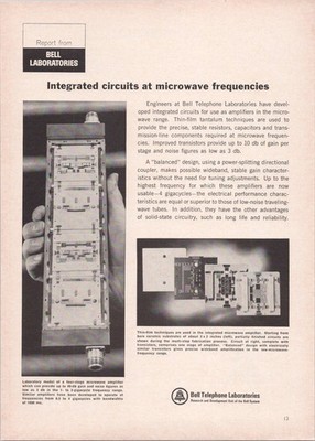 Bell Laboratories Vintage Ad Integrated Circuits Microwave Amplifier 1966