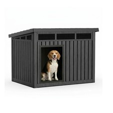 Medium Dog House Outdoor Indoor Weatherproof Openable Roof Easy Assembly Black
