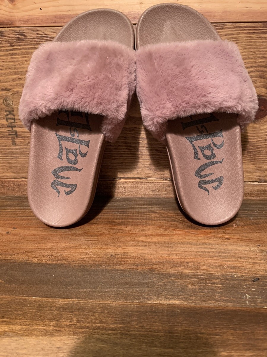 Mad Love Blush Pink/Mauve Slippers Faux Fur Upper Sz Pre-owned
