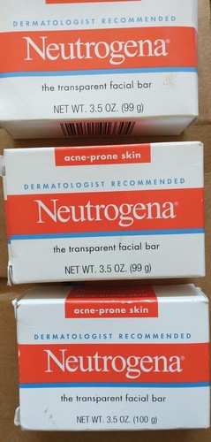 Pack of 3 Neutrogena Transparent Facial Bar- Acne-Prone Skin Formula Soap 3.5 oz