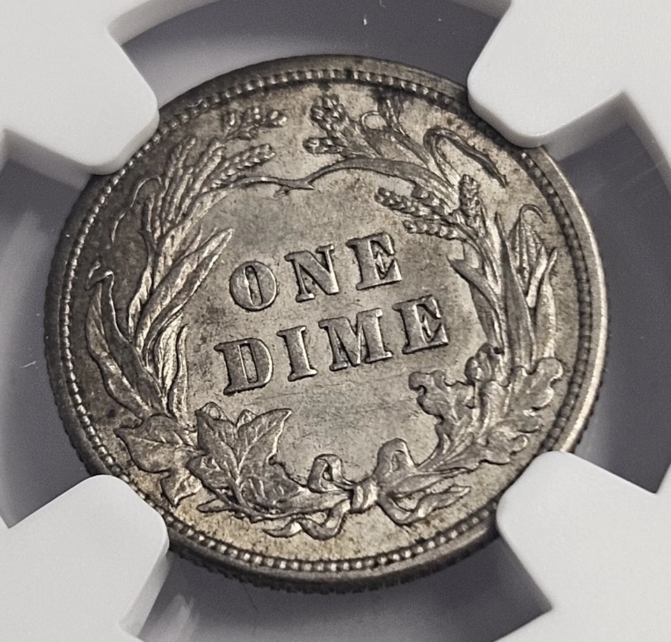 1914-P Barber Silver Dime AU58 NGC - Image 3 of 3
