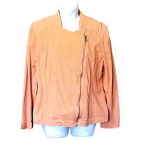 Chicos Blazer Jacket 3 Asymmetrical Textured Zip Up Cotton Blend Large Peach