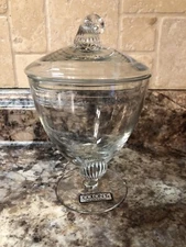 COLONY Clear Glass Candy Dish With Lid•Labeled Made In Romania