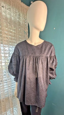 ANNA SUI UNIQLO top XL H grey pattern long sleeve round neck 100% cotton blouse