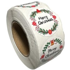 NEW J Christmas Stickers 1" Round 500ct Labels 4 Designs Thank You