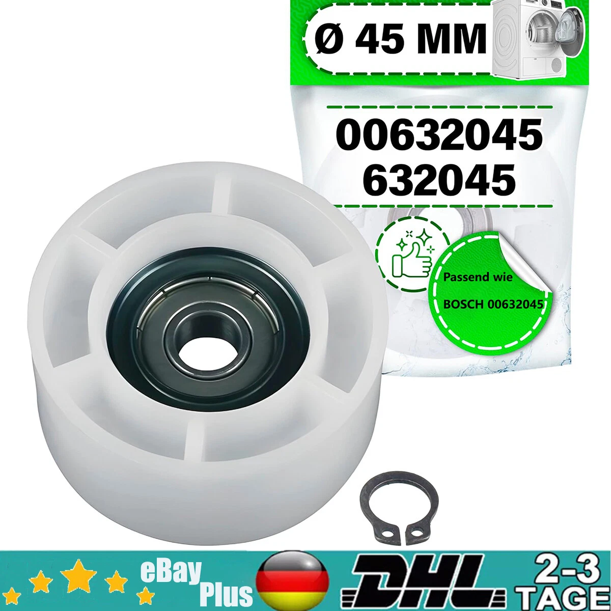 Spannrolle / Riemenrolle 00632045 Für Bosch Siemens Trockner – 45mm, Passend Für IQ, ISensoric, Maxx, Logixx