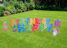 Happy Birthday Yard Sign W Stakes  Extras 17 Pieces