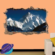 ADESIVO PARETE HIMALAYANA MOUNT K2 VISTA PICCO 3D ROTTO DECORAZIONE STANZA DECALCOMANIA MURALE