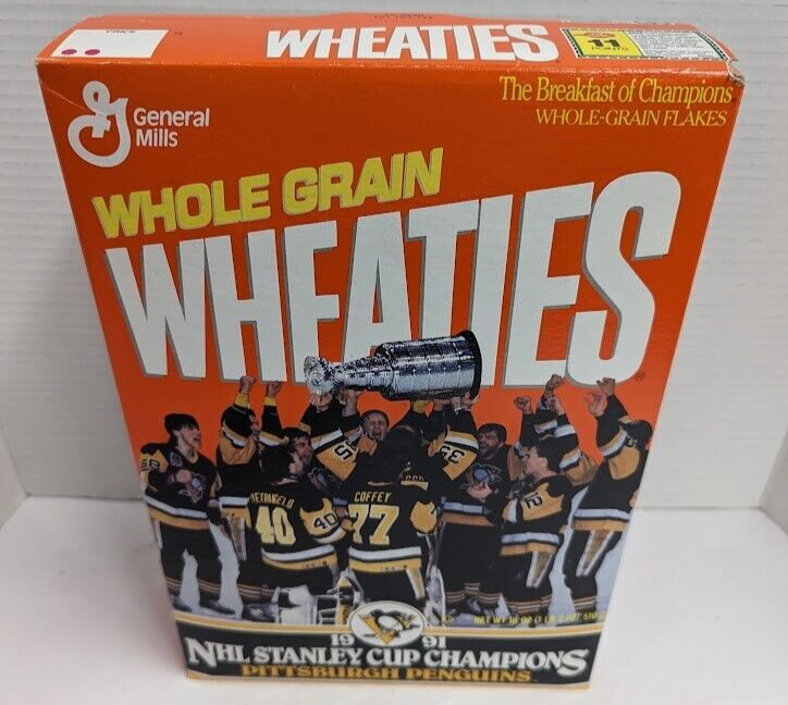 1991 NHL STANLEY CUP PITTSBURGH PENGUINS WHEATIES BOX Cereal