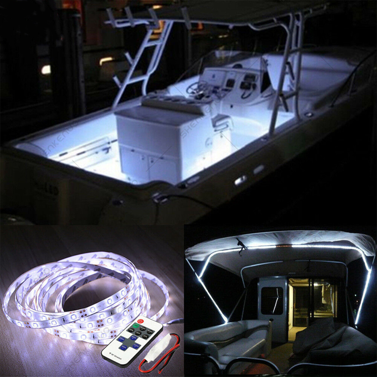 ICE BLUE Wireless Waterproof LED Strip Light 16ft For Boat /Truck
