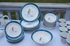 Snowman Dish Set ~ Blue and White Snowflake Edging ~ 37 Pieces — photo 4