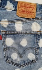 LEVI'S 501 Red Tab 12"Rise Raw Hem Distressed Daisy Dukes POLKADOT Shorts Sz 30