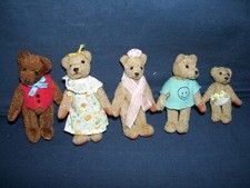 Vintage Mini Teddy Bear Family Lot 2.75 to Two Inches Leather Paws Movable Used