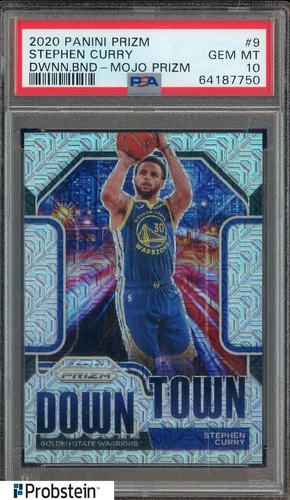 2020 Panini Mojo Prizm Downtown Bound #9 Stephen Curry Warriors 9/25 PSA 10