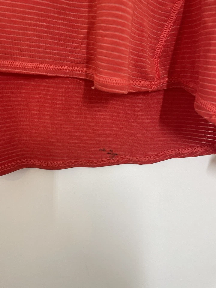 Camiseta Athleta Shadow Stripe Chi Manga Larga Ligera Semi Transparente Naranja Talla XL Foto 4 de 4