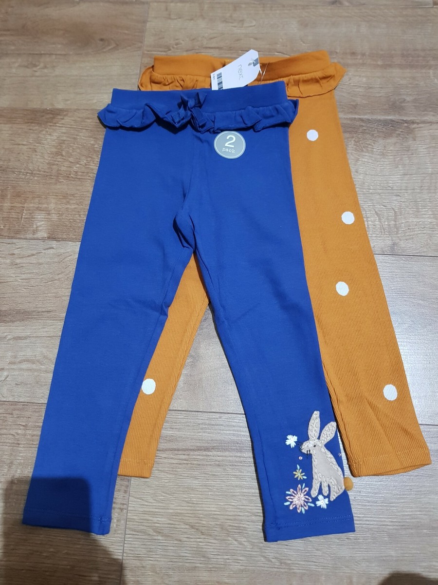 Next Girls Ochre/Blue Embroidered Bunny Leggings Pack Size: 3-4