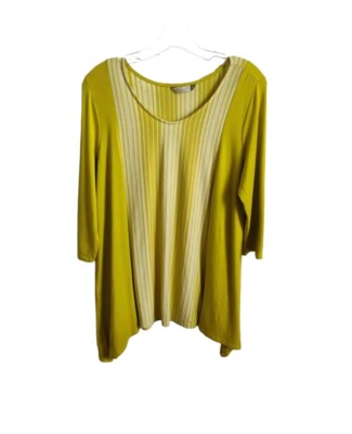 Chalet Tunic Top L Mustard Yellow Stripes Shark Bite Hem Bamboo Blend-B72965