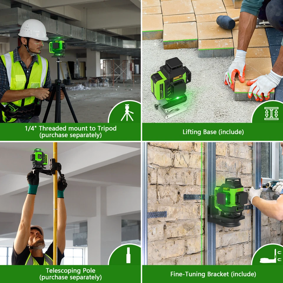 Huepar 16 Lines Green Osram Beam 4D Cross Line Tiling Floor Laser Measuring Tool - Image 4 of 4