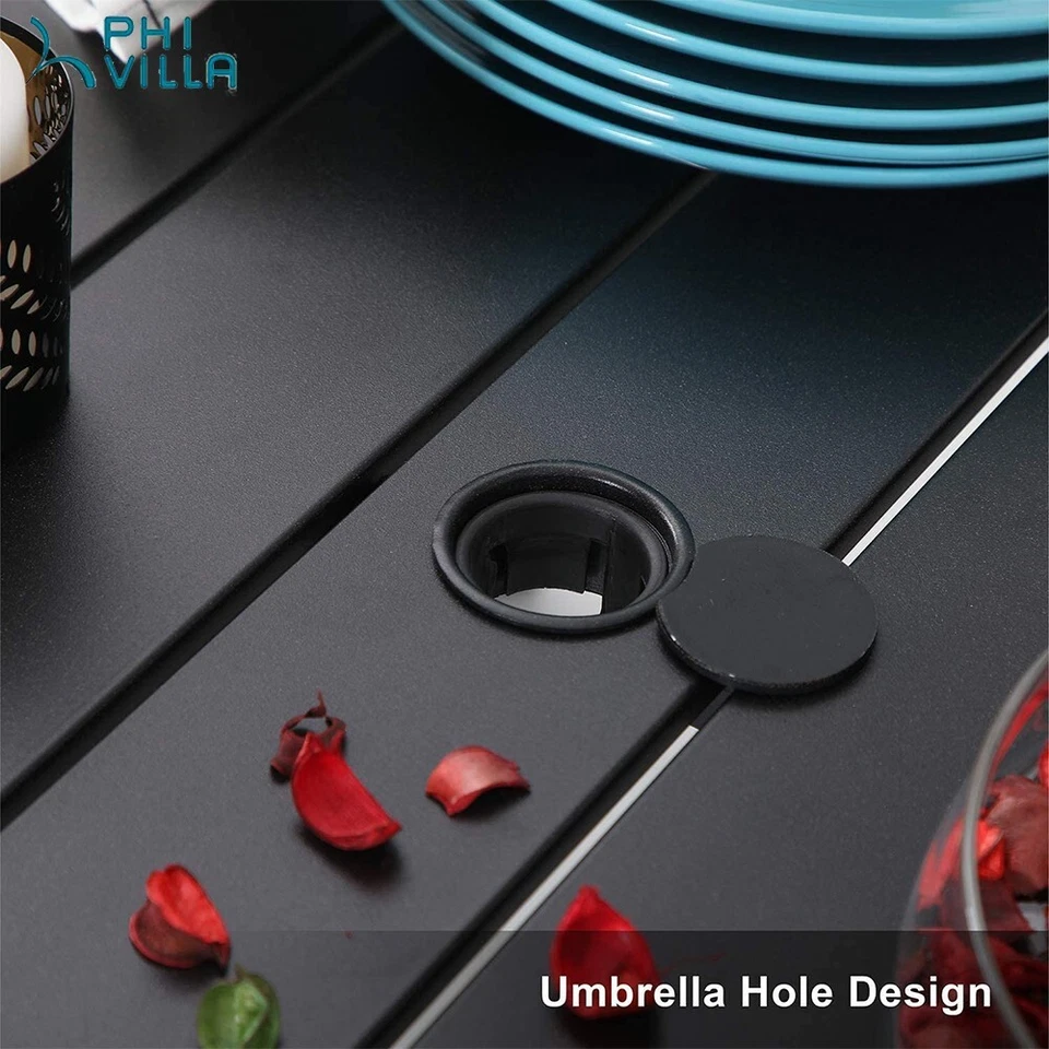 Juego de comedor de patio de 5 piezas mesa cuadrada de metal con silla apilable exterior resistente Foto 4 de 4