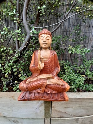 Unique Balinese Art Carved Buddha Statue Wood In Vitarka Mudra Feng Shui Large Ebay